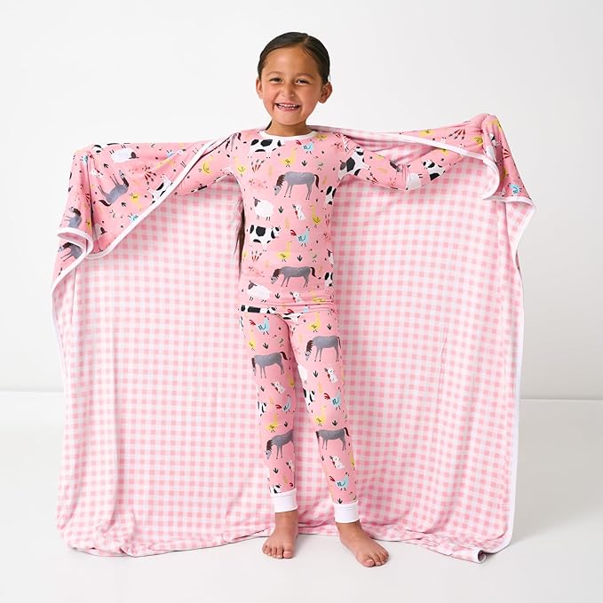 Little Sleepies Cloud Blanket, Soft Viscose from Bamboo Toddler & Baby Blanket for Boys & Girls, Lightweight, Perfect for Hot Sleepers, 50" x 50", Large (Pink Farm Animals)