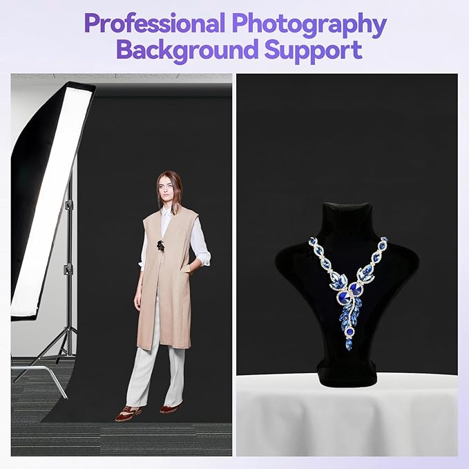 EMART 10x 10 ft Adjustable Photography Backdrop Stand Kit with 15x 10ft Black Curtain and Portable Large Format Screen with Polyester Material for Party, Live Game, Interviews, YouTube, TIK Tok