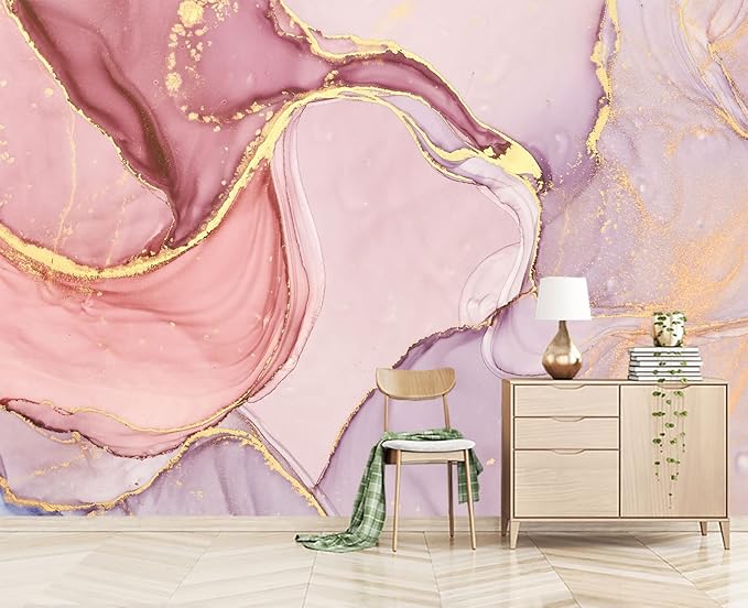 Gilding Marble Pink Wall Mural Wallpaper for Bedroom 103" x 69"