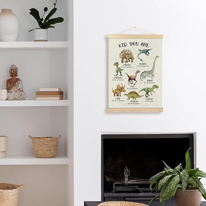 BCUANGD Dinosaur Dino Wall Decor - Inspirational Baby Toddler Boys Room Wall Art Poster Hanger with Wood Frames, Kids Mental Health Wall Hanging Canvas Decor for Home Kids Room Bedroom, 12x16 Inches