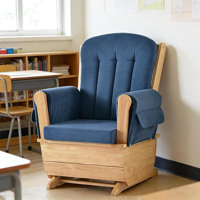 SafeRocker Standard Glider Rocker - Baby Feeding and Rocking Chair for Nursery, Daycare Environment - Cut Pile Nursery Rocking Chairs with 280lbs Weight Capacity, Blue