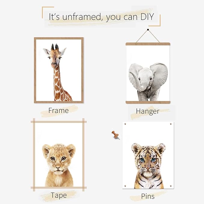 Set of 6 Baby Safari Nursery Wall Decor - Picture Cute Animal Wall Prints on Canvas, under 20 dollars gifts for Baby Boys and Girls Room, UNFRAMED Wall Art(12 x 16 inch)