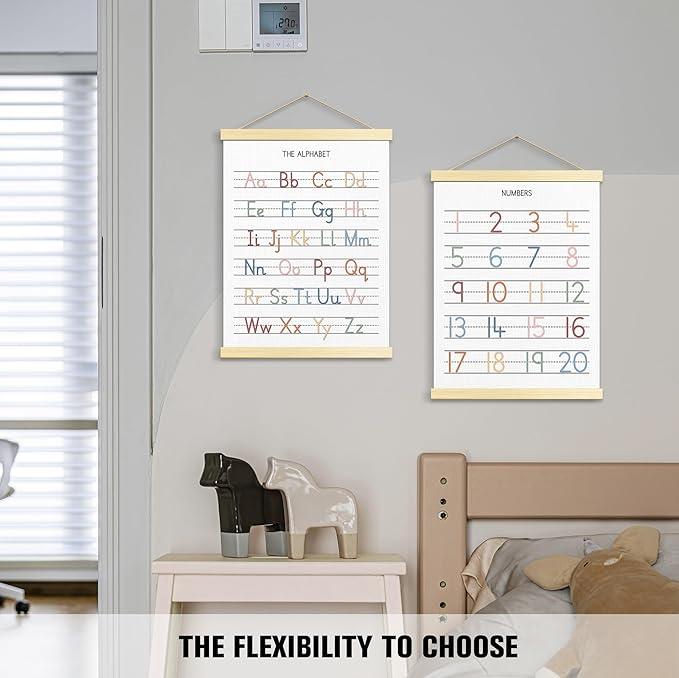 Buildinest Numbers Abc Wall Chart for Toddler Learning Posters, Nursery Wall Decor Playroom Wall Decor and Alphabet Banner,Preschool &Homeschool Wooden Alphabet Poster For Toddlers-B01