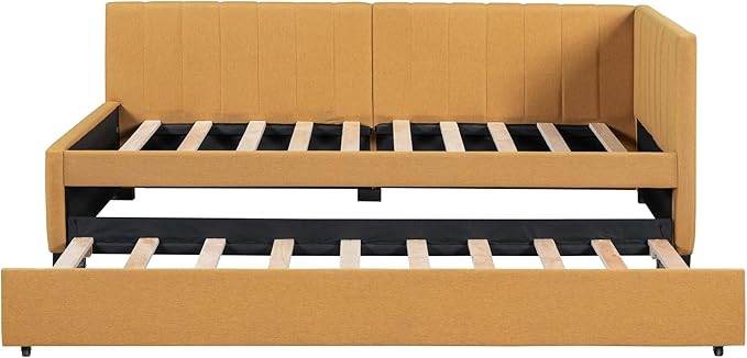 Harper & Bright Designs Upholstered Daybed with Trundle Twin Size Sofa Bed Frame No Box Spring Needed, Linen Fabric(Yellow)