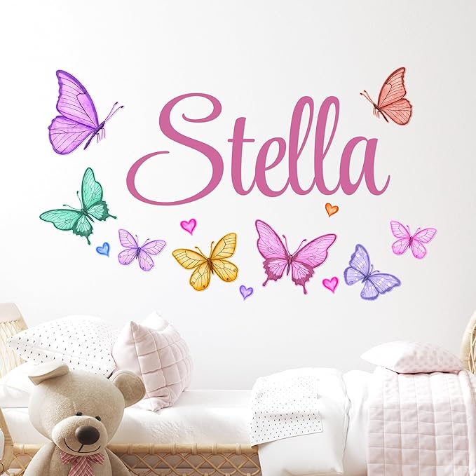 Personalized Name Butterfly Decor I Wall Decals for Girls Bedroom I Pink Room Decor I Butterfly Decorations I Multiple Size & Color Options