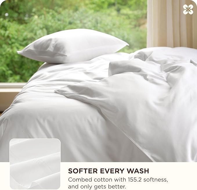 Bedsure Cotton Duvet Cover King Size, Cotton & Rayon Derived from Bamboo Blend Duvet Cover Set for Hot Sleepers, Ultra-Soft, Breathable & Lightweight Home Bedding for All Seasons (White,104"x90")