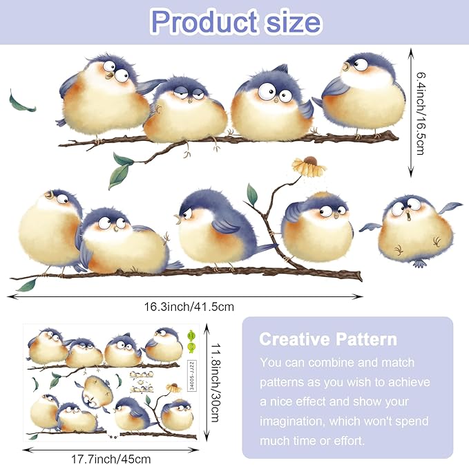 DILIBRA Blue Bird on The Branch Wall Decals, Peel and Stick Lovely Bird Wall Decals, DIY Vinyl Art Murals for Nursery Kids Bedroom Living Room Classroom Preschool Playroom