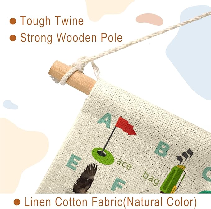 Boy Nursery Decor, Golf Nursery Decor for Boys Room, Classroom Decor Canvas Banner, ABC Letters Nursery Wall Art Canvas Hanging Pennant Flag Banner 15x11in
