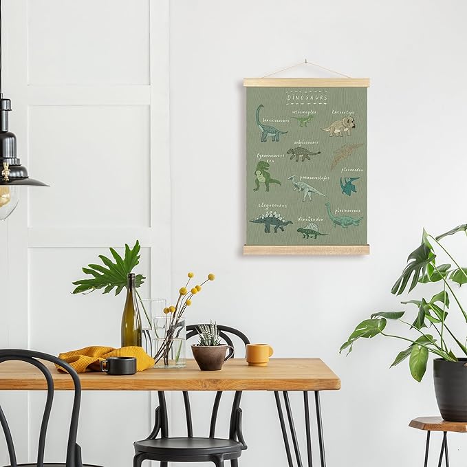 BCUANGD Dinosaur Dino Wall Decor - Light GreenBaby Toddler Boys Room Wall Art Poster Hanger with Wood Frames, Inspirational Wall Hanging Canvas Decor for Kids Room Nursery Bedroom, 12x16 Inches
