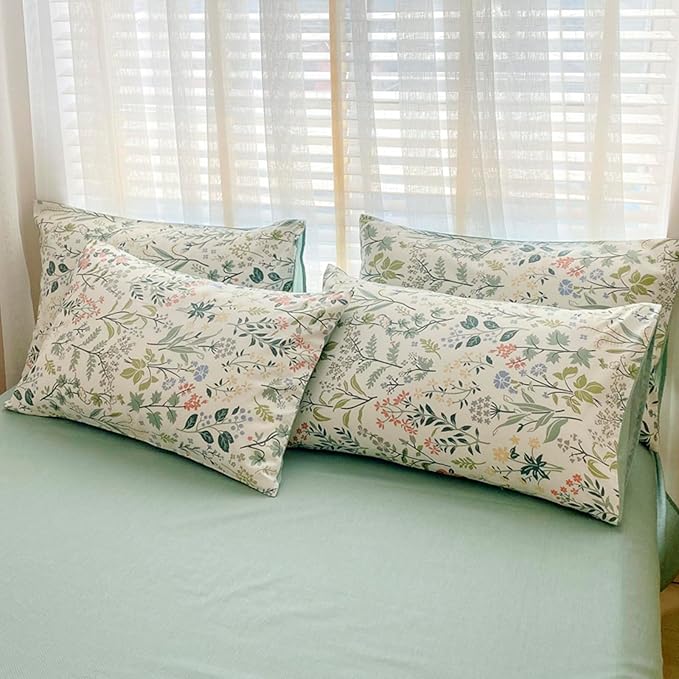 HighBuy King Cotton Duvet Cover Set Aesthetic Floral Bedding Sets Cozy Cotton Cottagecore Flower Duvet Cover Set King Vintage Style Luxury Soft Chic Boho Floral Bedding Collection for Women Girl
