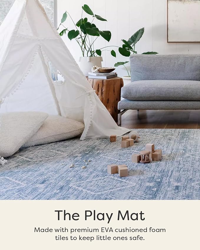 House of Noa Baby Play Mat – 4x8 Indigo Ula – Set of 8 Tiles – Cushioned EVA Foam Play Mat for Floor, Soft Interlocking Baby Crawling Mats for Hard Floors