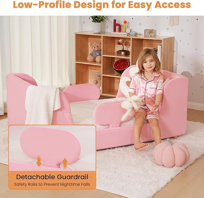 Toddler Bed, Whole Soft Padded Toddlers Floor Bed Frame, Kids Beds with Extra Safety Broad, Toddler Beds for Girls Boys Children - Standard Crib Size (Mattress NOT Included)