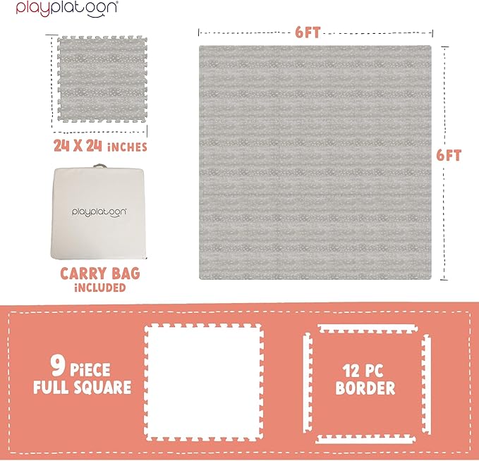Play Platoon Non-Toxic Large Kids Play Mats for Floors - Extra-Thick Interlocking Foam Tiles. Puzzle Mat Pieces with Border, Neutral Playmat Rug for Toddlers & Children, Beige, 72 x 72 inch
