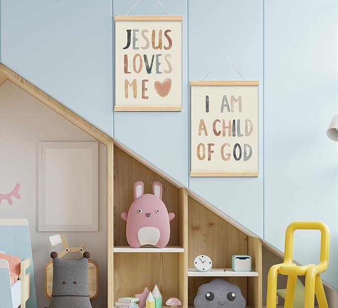 Christian Jesus Nursery Wall Art Decor, Christian Jesus Kids Wall Art Decor, Boho God Decorations For Baby Girls Boys Room Bedroom Bathroom Classroom Church Wood Posters Framed 12X16 In Set Of 2