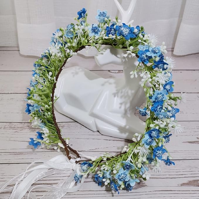 Vividsun Wedding Green Leaf Floral Crown Boho Bridal Flower Crown Maternity Photo Props Headpiece (blue Babysbreath)