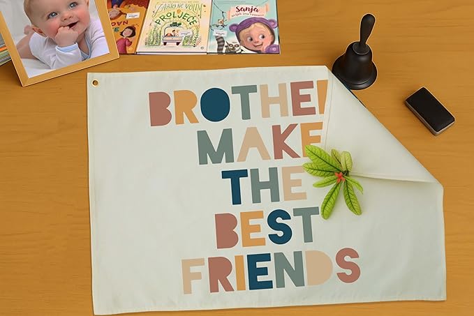 Nursery Canvas Banner Hanging Rectangular Flag Wall Sign Decor for Baby Kids Boy Girl,Bedroom Playroom Living Room Decor,Birthday Christmas Gift-in Brothers Make The Best Friends-28.5"L×20"W