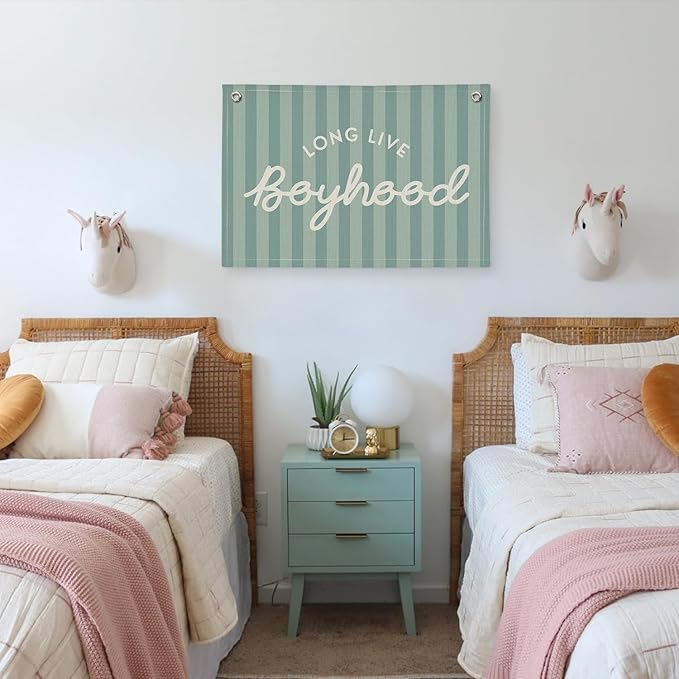 Long Live Boyhood Banner, Boy Nursery Decor, Canvas Banner Wall Hanging Flag Decor for Nursery Playroom Toddler Room, Boys Kids Room - Blue