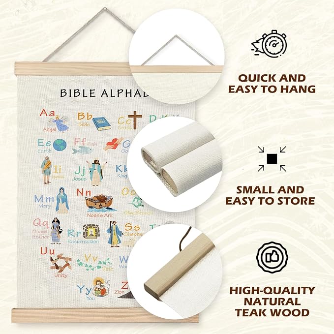 Supwhd Bible Verse Posters for Kids, Bible Alphabet Poster Hanger Frame, Christian Classroom Decor, Alphabet Wall Decor for Classroom Church School Christian Home, 16x24