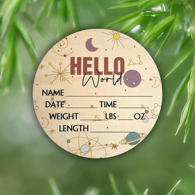 Hello World Newborn Sign 6" - Baby Announcement Sign for Hospital - Welcome Baby Sign - Announcement Board for New Baby - Birth Announcement Sign - Newborn Name Sign - Perfect for Baby Arrival (space 2)