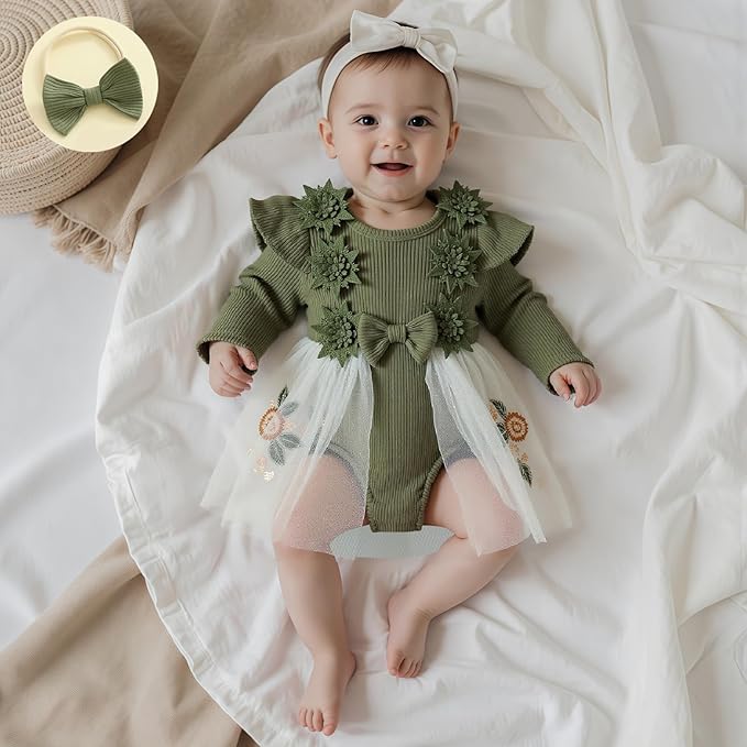 Giraropa Baby Girl Fall Winter Clothes Long Sleeve Romper Dress + Socks + Headband Newborn Infant Cute Casual Outfits
