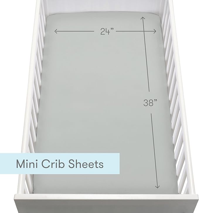 Newton Baby Fitted Mini Crib Sheets (2-Pack) | Organic Muslin Cotton, Breathable & Soft Baby Sheets, Washable Baby Mattress Sheets, Fits Mini Crib Mattresses 24" x 38", Sage