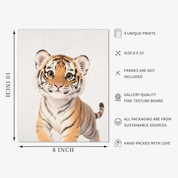 VOLIX Baby Room Wall Art, Jungle Animal Baby Animals Decor, Children Bedroom Decorate, 8x10 inch, UNFRAMED