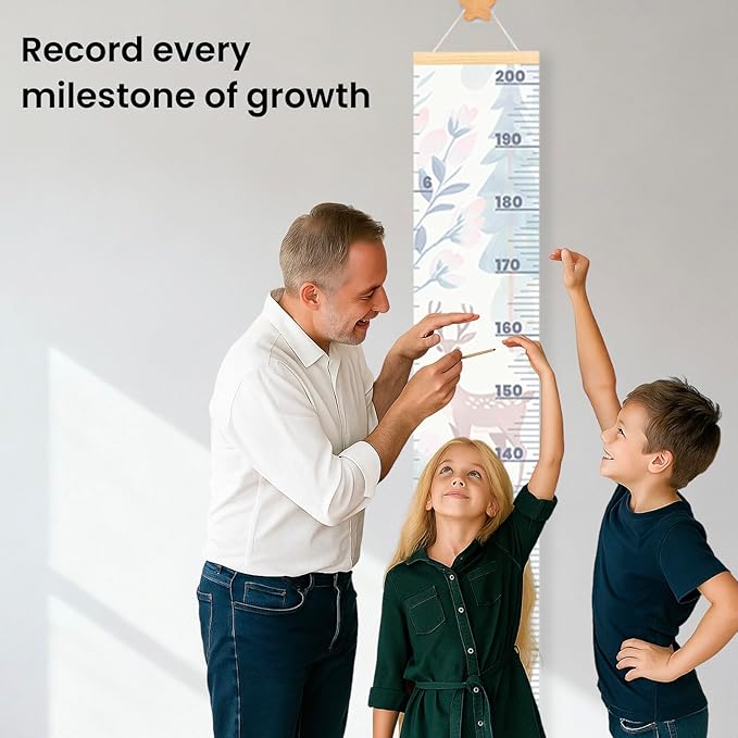 Growth Chart for Wall 7 Ft - Height Chart with Keepsake Wood Box & Star Hook, Waterproof Canvas Wall Ruler, Neutral Nursery Wall Decor for Baby Kids Toddlers