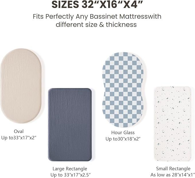 Konssy 2 Pack Muslin Bassinet Sheets for Baby Boy, 100% Cotton Soft Breathable Bassinet Mattress Sheets Fit for Hourglass Oval Cradle Rectangle Mattress (Navy,Cream)