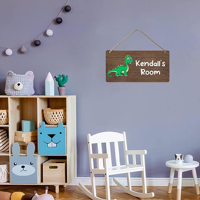 Custom Name Dinosaur Wooden Wall Decor, Personalized Wood Dino Sign for Boys Kids Nursery Bedroom Playroom Room Decorations