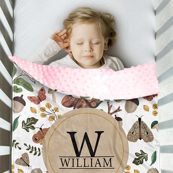 Personalized Baby Blankets for Boys Girls, Custom Name Mushroom Pattern Baby Blanket, Soft Receiving Blanket for Newborns and Toddlers, Ideal for Baby Showers and Nursery Decor