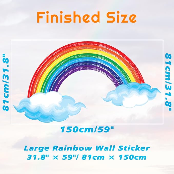 Watercolor Rainbow Wall Decals Lovely Rainbow Wall Stickers for Kids Room, Large Cloudy Rainbow Room Decor Waterproof Peel and Stick Wall Art Murals for Nursery Classroom