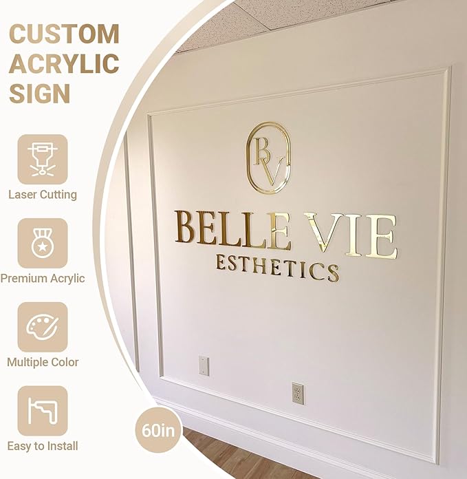 Custom Acrylic Business Logo Sign, 3D Laser Cut Acrylic Letters, Personalized Business Logo Sign for Shop Salon Office Wall Decor Company Cafe Retail Store Studio Bar Club Restaurant