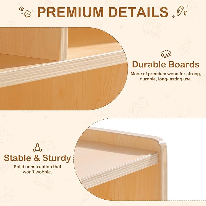 ROBUD Wooden Toy Storage Organizer, 5-Compartment Montessori Shelf with Anti-tip Kit, Wooden Storage Cabinet for Kids Room, Bedroom, Playroom, Nursery, Preschool, 44.9" x 23.6" x 11.8"