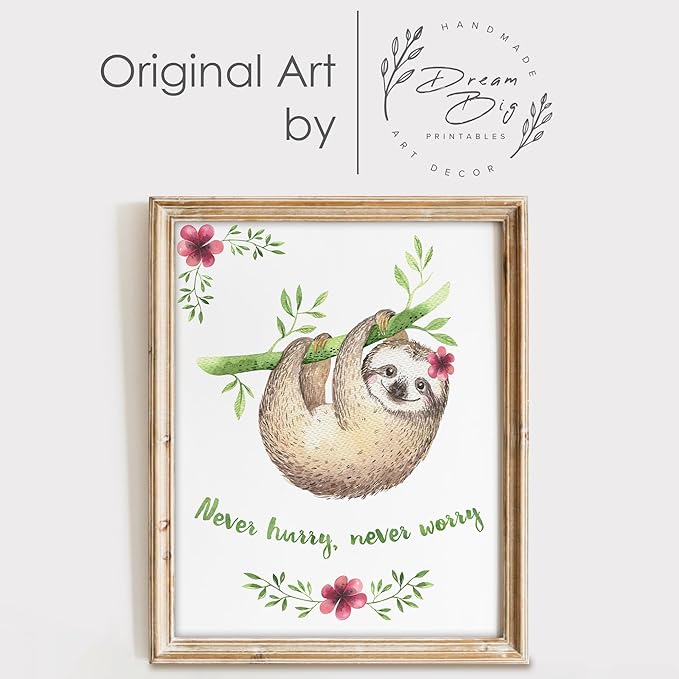 DREAM BIG PRINTABLES Sloth Art Prints (Set of 3) - Unframed - 11x14s | Delightful and Adorable Decor for Any Space | Living Room, Bedroom, Classroom Decor | Modern Wall Art