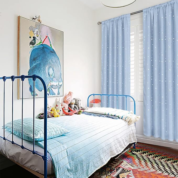 BGment Kids Blackout Curtains for Bedroom, Rod Pocket Room Darkening Curtains Decoration Thermal Insulation Window Drapes for Nursery, Children Room, 2 Panels, Each 42 x 63 Inch, Baby Blue