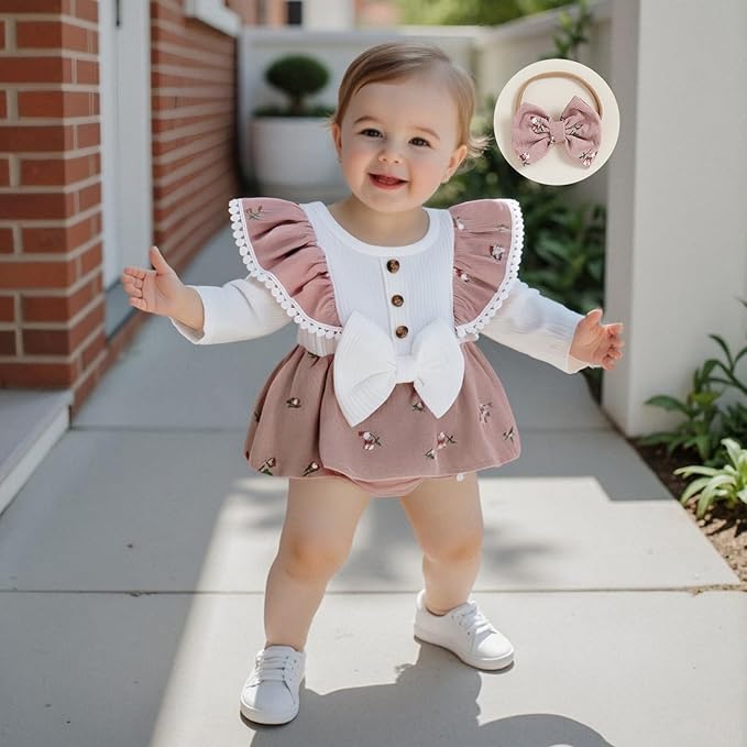 Giraropa Baby Girl Fall Winter Clothes Long Sleeve Romper Dress + Socks + Headband Newborn Infant Cute Casual Outfits