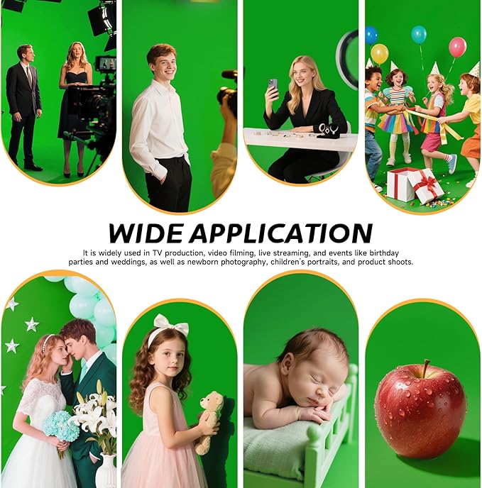 YSKE-Y2 Heavy Duty Photo Backdrop, 10x8ft Green Seamless Fabric Background Photography Backdrop Curtain Screen for Photoshoot Video Studio Party