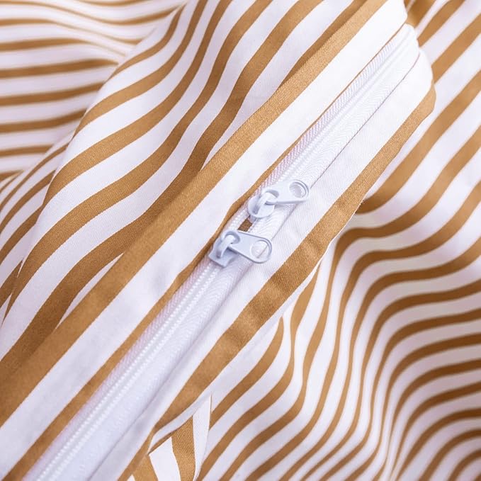 JELLYMONI Twin Duvet Cover Set, Cotton Duvet Cover 2 Pieces with Zipper Closure, 1 Duvet Cover and 1 Pillowcase(White with Rust Striped)