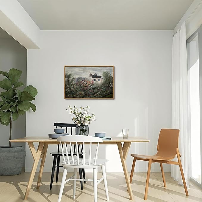 OIQArtOIQ Vintage Landscape Canvas Wall Art Framed Natural Scenery Painting Artwork Prints France Country Wilderness Farmhouse Decor Pictures Kitchen Bedroom Living Room Bathroom