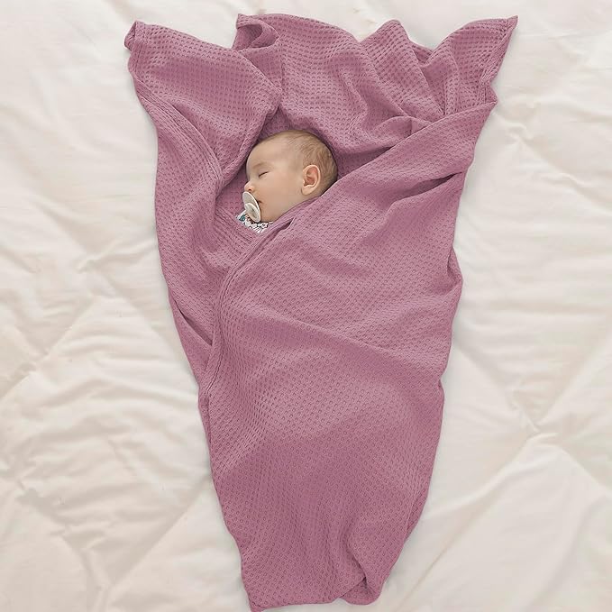 36” X 40” Inches Cooling Baby Waffle Weave Blanket, Ultra-Soft Lightweight Receiving Blanket for Newborn, Breathable Comfortable Baby Swaddle Blanket for Boys and Girls(Mauve)