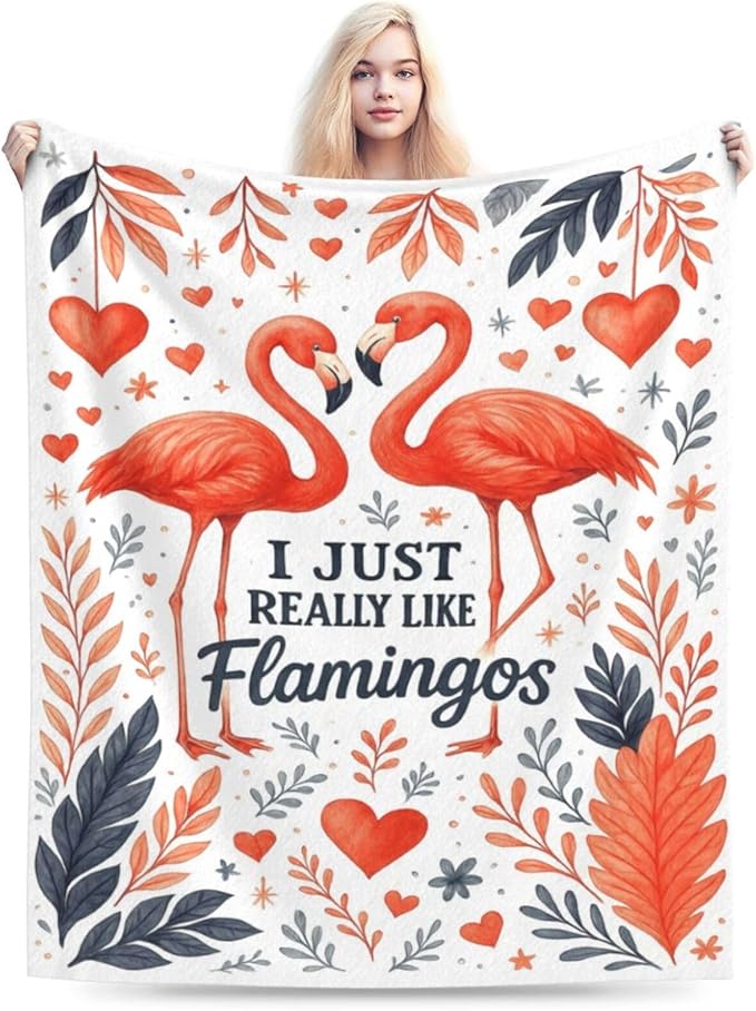 Flamingo Blanket I Just Really Like Flamingos Throw Blanket Tropical Leaves Soft Cozy Fleece Fuzzy Plush Warm Stuff Bedding Blankets Gifts for Boys Girls Kids Adult Men Women 60"X80"