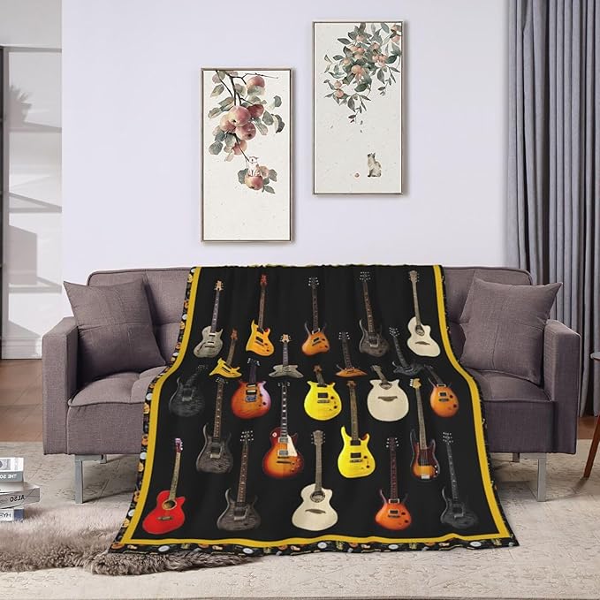 Guitar Blanket for Women Man Musical Instrument Guitar Throw Blanket Soft Cozy Warm Fuzzy Fleece Guitar Bedroom Decor Blanket Gifts for Guitar Lover Guitarist Couch Sofa Bedding 80"X60"