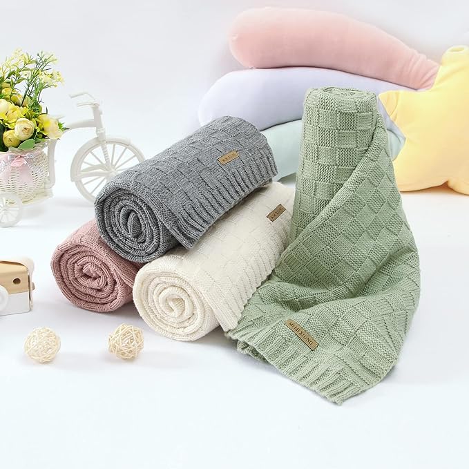 LAWKUL Knit Baby Blankets White Cable Newborn Babies Receiving Blanket Infant Boy Girl Soft Swaddle for Crib Stroller 40"x30"