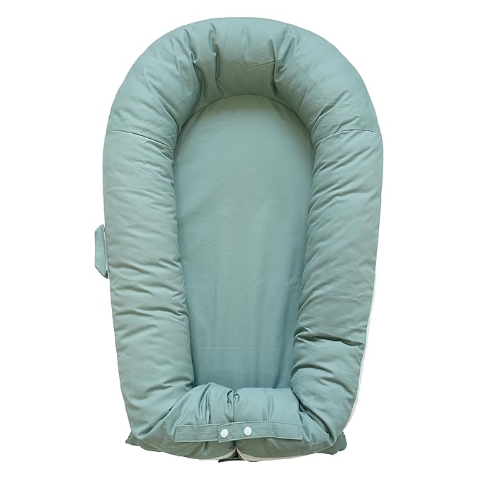 CooCooBaby Deluxe Infant Lounger, Baby Nest Cover for Baby Girls & Boys, Newborn Essentials for Baby 0-12 Months, 100% Cotton (MistyGreen)