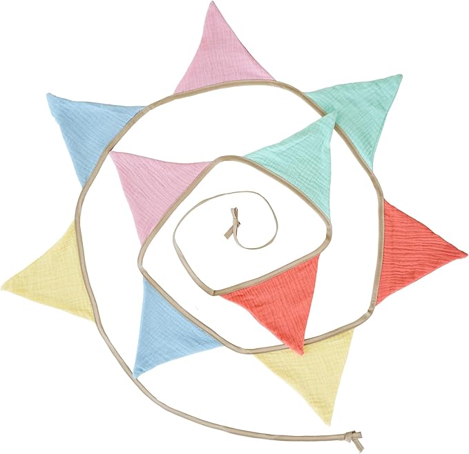 Fabric Bunting Banner, 2 Pack Handmade Neutral String Banner Each 8.5 ft 10 Flags Nursery Wall Hanging Wedding Birthday Home Baby Shower Party Decoration Bunting (Macaroon)