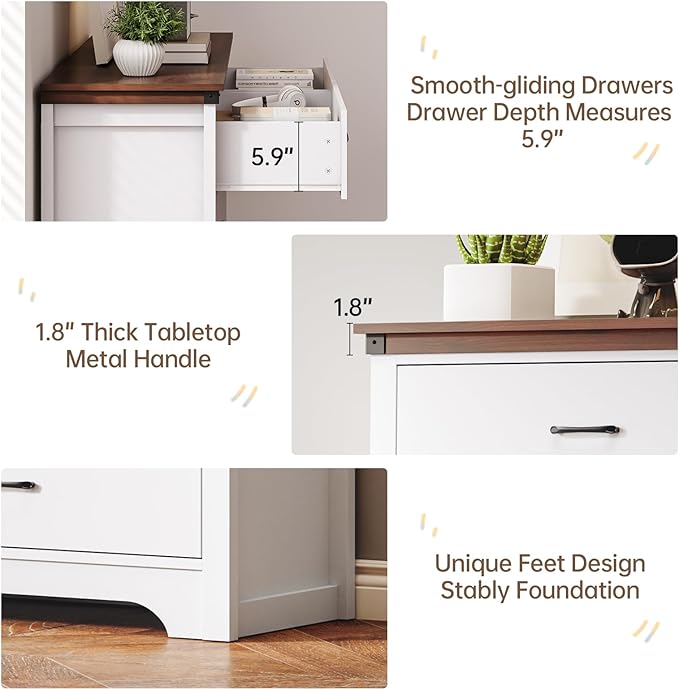 Farmhouse 6 Drawer Dresser for Bedroom, 51" Wide Chest of Drawers, Wooden Dresser Tv Stand, Storage Dressers Organizer for Bedroom, Living Room, Hallway, White