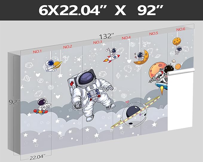 XMPMBM-3d Cartoon Astronauts Starship Nursery Room Fabric Wallpaper Hand-Painted Graffiti Planet Kids Gaming Room Wall Mural-W 132" X H 92"（93 Square Foot）