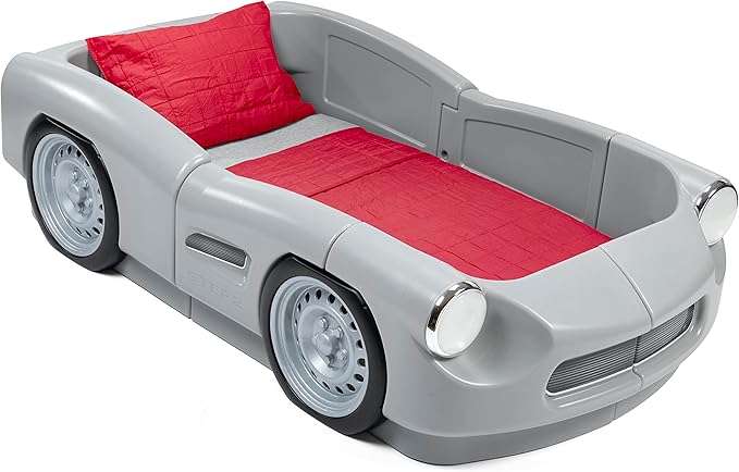 Step2 Roadster Toddler-to-Twin Bed, Transition Race Car Bed for Boys & Girls, Adjustable, Made of Durable Plastic, For Toddlers 3+ Years Old, Gray