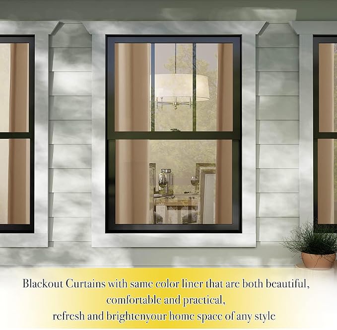 NICETOWN Bedroom Full Blackout Curtain Panels, Super Thick Insulated Window Covers, Complete Blackout Draperies with Liner for Short Window(Warm Beige, Set of 2 PCs, 52 by 63-inch)