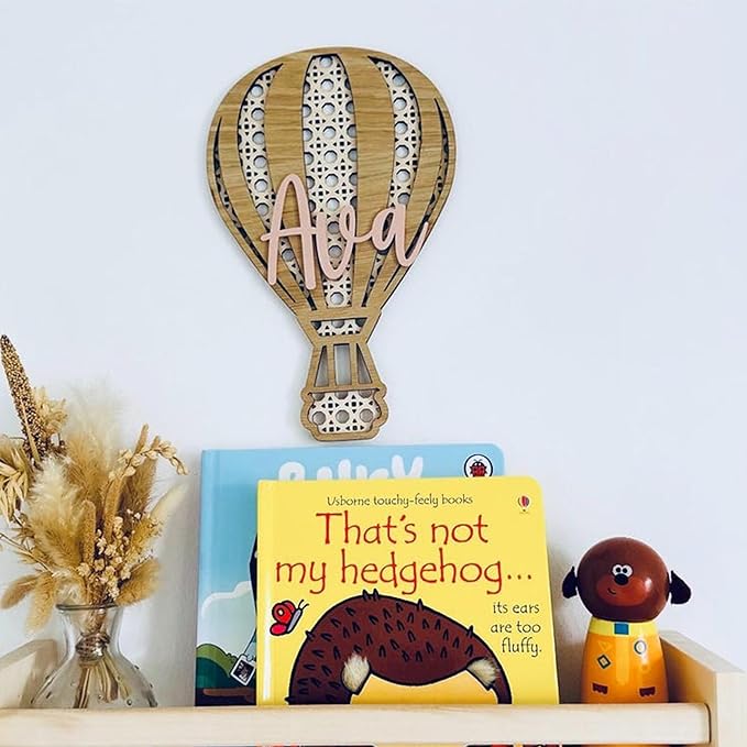 Personalized Hot Air Balloon Wooden Baby Name Sign, Hot Air Balloon Wall Decor Boho Wooden Sign Nursery Home Decor for Nursery Bedroom, 3D Wooden Layered Handmade Letter Wall Decor